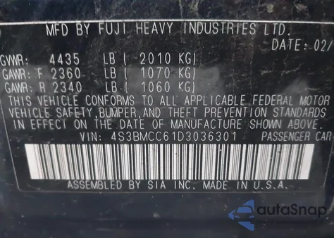 2013 Subaru Legacy 2.5I Premium z USA, uszkodzony, nr VIN 4S3BMCC61D3036301